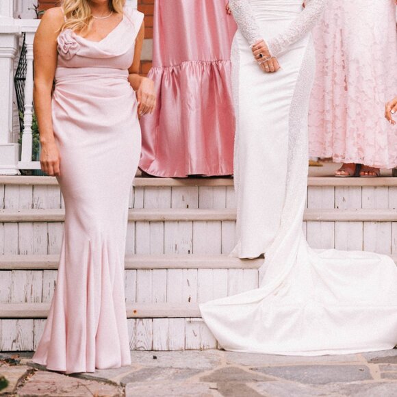 Leau Celine Corset Drape Satin Gown - Pink - Picture 4 of 4